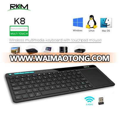 Rkm K8 Wireless Keyboard with Build-in Large Size Touchpad Mouse, Rechargable Li-ion Battery, for PC,Google Smart TV,Kodi