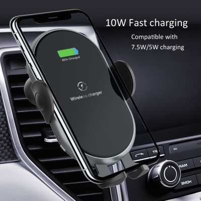 Automatic Clamping Gravity Qi Wireless Car Charger Mount 10W Fast Charging Phone Holder Smart Sensor Charger